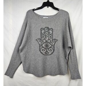 Vila Milano Womens Gray Hamsa Hand Rhinestone Studded Knit Sweater Size M